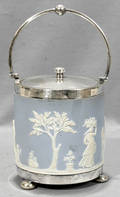 031089 WEDGWOOD BLUE JASPER WARE BISCUIT BARREL