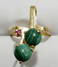 071121 SWISS GOLD MALACHITE  RUBY CUSTOM RING