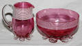031106 CRANBERRY GLASS CREAM PITCHER  BOWL