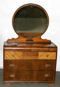 051112 ART DECO WALNUT DRESSER W MIRROR