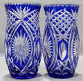 051102 CZECH CRYSTAL  COBALT BLUE OVERLAY VASES