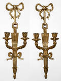 031168 FRENCH GILT METAL TWOLIGHT SCONCES PAIR