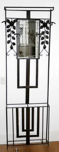 061178 WROUGHT IRON  BEVELED GLASS HALL TREE