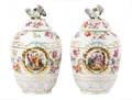 Pair of Large KPM Porcelain Jars w Bird Finials