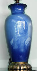 041138 BLUE POTTERY LAMP W PORTRAIT OF INDIAN