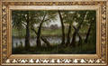 040110 OIL ON CANVAS LAKE SCENE WHORSES DRINKING