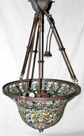 072103 BRONZE  ART GLASS DOMED CHANDELIER