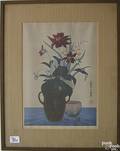 Two Japanese floral wood block prints
