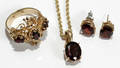 052069 GOLD GARNET PENDANT RING EARRINGS STONES