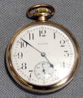 040135 ELGIN OPEN FACE GOLD PLATE POCKET WATCH