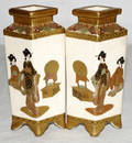 072148 SATSUMA PORCELAIN FIRED GOLD FIGURAL VASES