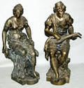 050133 TWO FRENCH STATUES SPELTER  BRONZE