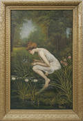 050104 H F LEMPKE OIL ON CANVAS GIRL BY STREAM