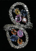 030118 18 KT GOLD DIAMOND  MULTICOLORED SAPPHIRE RI