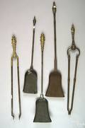 Miscellaneous group of wrought iron and brass fireplace tools 19th c