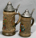 080156 ALT  GRENZAU GERMAN POTTERY  PEWTER STEINS