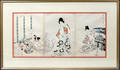 062180 JAPANESE WOODBLOCK TRIPTYCH GEISHA  DOGS