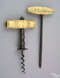 Wrought iron and bone cork screw 19th c