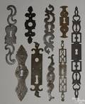 Nine wrought iron escutcheons 18th19th c