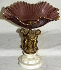 030185 FLORENTINE GLASS BRASS  MARBLE COMPOTE