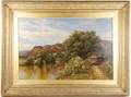 George Wells 19th C Signed Oil Lakeside Stroll