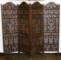 072211 INDIAN HAND CARVED SHESHAN WOOD 4 PANEL SCREEN