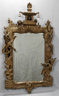 062213 CARVED WOOD MIRROR W PAGODA FINIAL