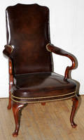 061311 MAHOGANY QUEEN ANNE STYLE LEATHER CHAIR