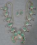 050212 NAVAHO TURQUOISE STERLING NECKLACE  EARRINGS