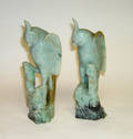 042253 CHINESE CARVED JADE BIRDS ON PEDESTALS