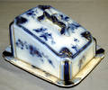 040272 FLOW BLUE PORCELAIN COVERED CHEESE DISH