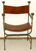 081332 LEATHER BRASS  IRON SAVANAROLA CHAIR