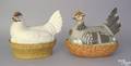 Two porcelain hens on nests