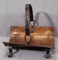 031406 COPPER  IRON LOG BASKET W LEATHER STRAP HANDL
