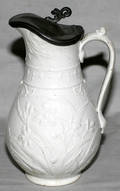 031373 CBM ENGLISH STONEWARE PITCHER W PEWTER LI
