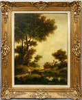 030256 TONI B OIL ON CANVAS DEPICTING POND AND CASTL
