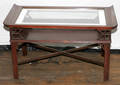 072312 CHINESE MAHOGANY  GLASS TRAY TABLE