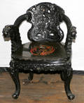 072309 CHINESE LACQUER CHAIR W DRAGON MOTIF ARMS