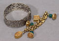 060309 ETRUSCAN GOLD VERMEIL CHARMS STERLING BRACELET