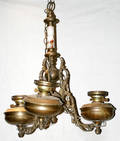 031426 BRASS  ONYX THREELIGHT CHANDELIER 19TH CENTU