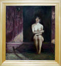 030293 TANG OIL ON CANVAS NUDE WOMAN SEATED ON STEP