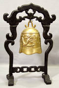 030283 CHINESE BRONZE AND TEAKWOOD GONG H 17 W 11