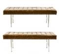 Pair of Chrome  Brown Leather Barcelona Benches