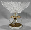 080307 ITALIAN CRYSTAL BRASS  MARBLE OVAL COMPOTE
