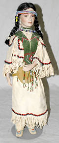 071454 BISQUE  CLOTH DOLL OF NATIVE AMERICAN WOMAN
