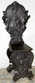 051423 ITALIAN CARVED OAK CHAIR W TRESTLE BASE
