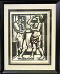 031486 CHARLES QUIST WOODBLOCK TWO STANDING FIGURES