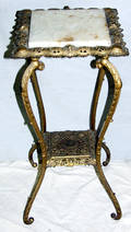 030339 VICTORIAN FILIGREE METAL BRASS ONYX PLANT STAND