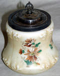 030318 VICTORIAN SILVER PLATE  PORCELAIN BISCUIT JAR