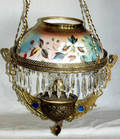 030337 HANGING BRASS AND GLASS ELECTRIFIED OIL LAMP